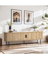 LuxenHome Modern Tv Stand with Storage and Slatted Sliding Doors for TVs Up to 65"