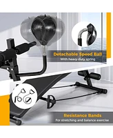 Costway Adjustable Decline Sit-Up Bench for Home Gym with Speed Ball and Resistance Bands