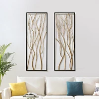 LuxenHome Gold Metal Branch Wall Decor, Set of 2