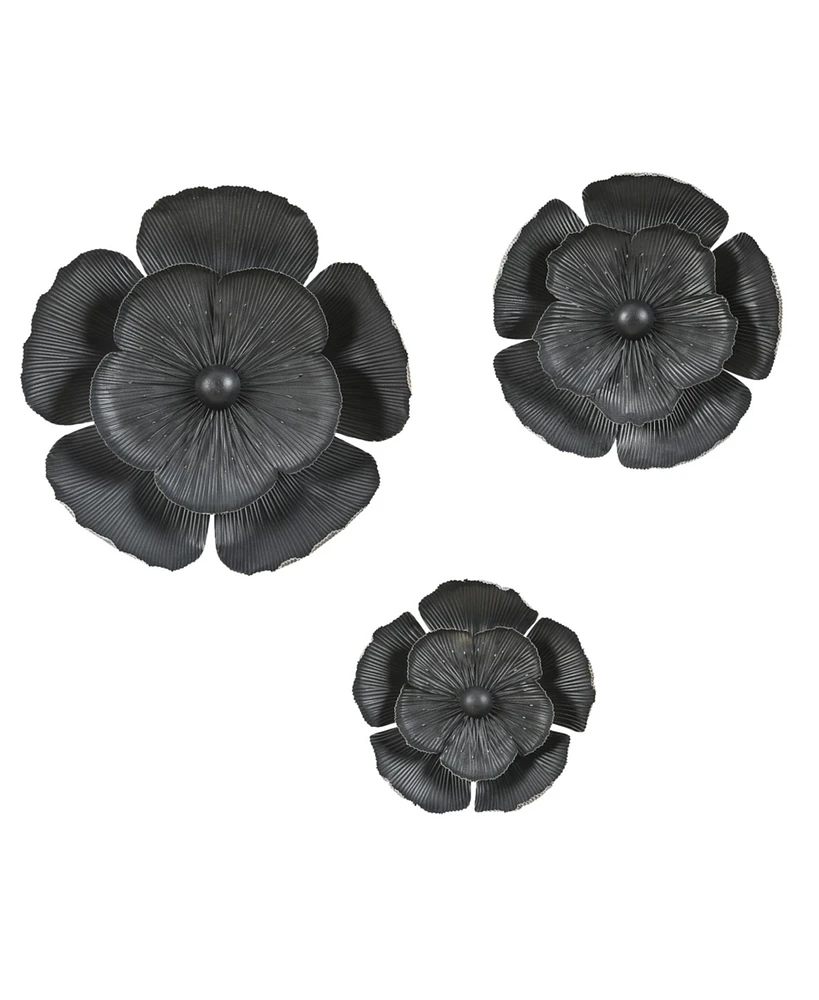 LuxenHome Black with Gold Metal Flowers Wall Decor (Set of 3)