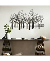 LuxenHome Snowy Black Metal Field of Trees Wall Decor
