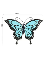 LuxenHome Blue Butterfly Glass and Metal Outdoor Wall Decor