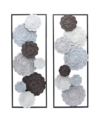 LuxenHome Multi-Color Flowers Metal Rectangular Panels Wall Decor, Set of 2 - Multi