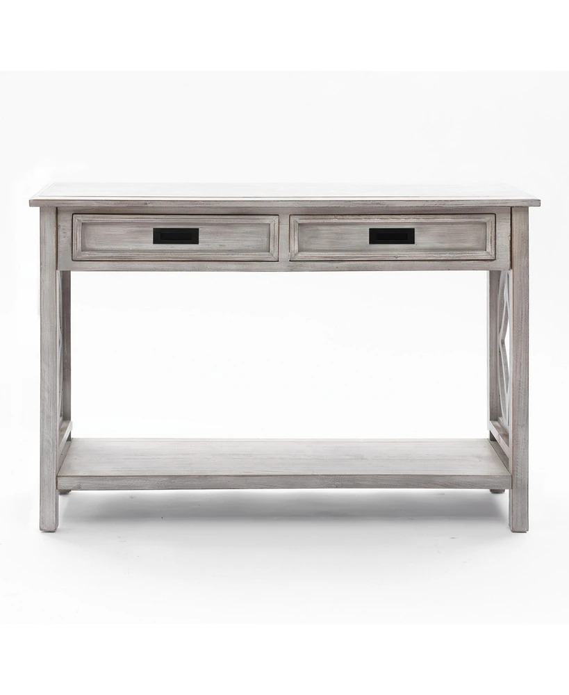 LuxenHome Gray Wood 2-Drawer 1-Shelf Console and Entry Table