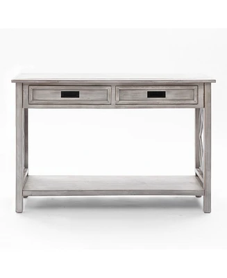 LuxenHome Gray Wood 2-Drawer 1-Shelf Console and Entry Table