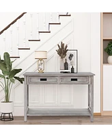 LuxenHome Gray Wood 2-Drawer 1-Shelf Console and Entry Table