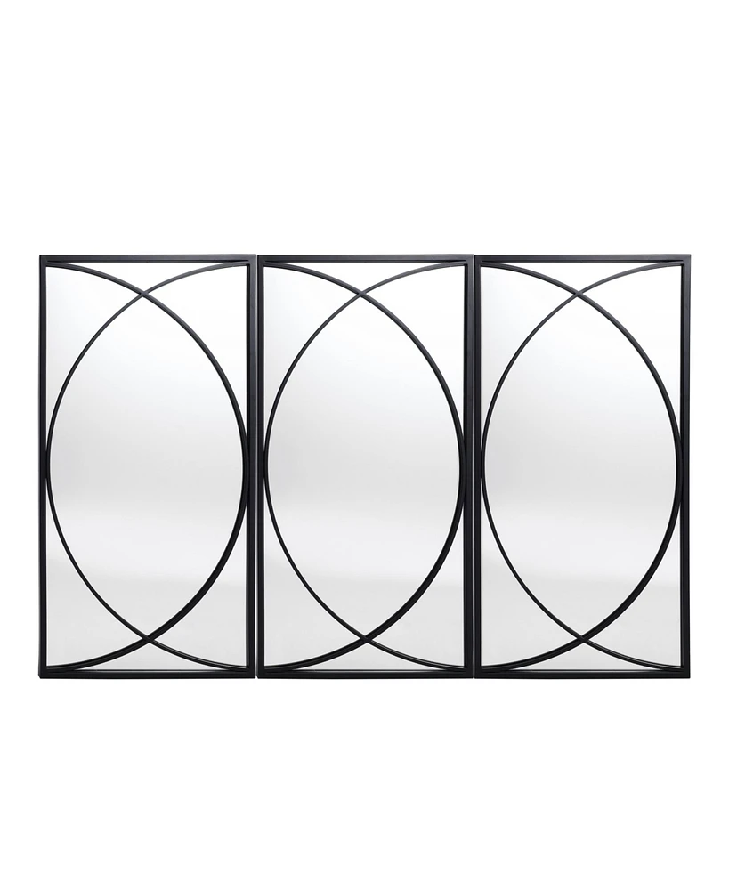 LuxenHome 3-Piece Black Metal Rectangular Wall Mirror Set