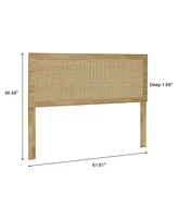 LuxenHome Oak Finish Manufactured Wood with Natural Rattan Panel Headboard, Queen