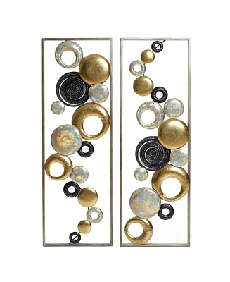 LuxenHome Set of 2 Modern Multi-Color Abstract Metal Wall Decor Panels Wall Art Large Wall Hanging Sculptures