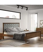 LuxenHome Modern Farmhouse Gray Upholstered Queen Platform Bed Headboard and Wood Footboard Set