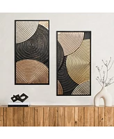 LuxenHome 2-Pc Earth Tone Circles Abstract Rectangular Metal Wall Decor Set