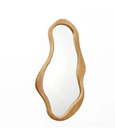 LuxenHome Freeform Pine Wood Frame Oval Wall Mirror