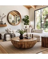 LuxenHome Natural Rubberwood Frame Round Wall Mirror