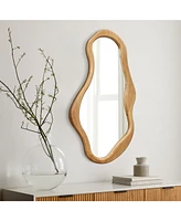 LuxenHome Freeform Pine Wood Frame Oval Wall Mirror