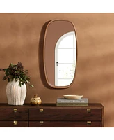 LuxenHome Natural Rubberwood Frame Rounded Rectangle Wall Mirror