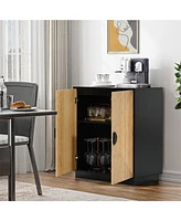 LuxenHome Modern Boho 2-Door Black Accent Cabinet with Bamboo Strips