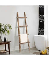 LuxenHome Solid Wood Natural 4-Rung 59-Inch Tall Blanket Ladder