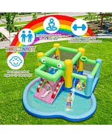 Costway 5-in-1 Inflatable Bounce House with Slide Splash Pool Ball Pit & Basket Hoop