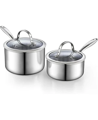 Cooks Standard 1.5 and 3 Quart Multi-Ply Clad Stainless Steel Saucepan Set With Glass Lid, Silver