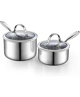 Cooks Standard 1.5 and 3 Quart Multi-Ply Clad Stainless Steel Saucepan Set With Glass Lid, Silver