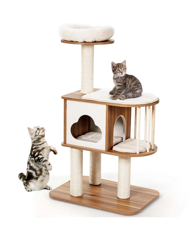 Costway 46" Modern Wooden Cat Tree with Platform & Washable Cushions for Kittens Cats