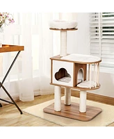 Costway 46" Modern Wooden Cat Tree with Platform & Washable Cushions for Kittens Cats