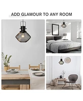Industrial Pendant Light Fixtures, Black Metal Frame Hanging Ceiling Light for Living Room, Bedroom, Kitchen, Dining Room with Adjustable Hanging Chai