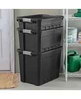 Sterilite 19 Gal Rugged Industrial Stackable Storage Tote w/ Lid, Black, 6 Pack