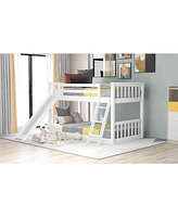 Slickblue Twin over Twin Bunk Bed with Convertible Slide and Ladder, White