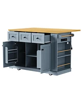 53" Kitchen Island Cart with Power Outlet, Storage, and Side Racks