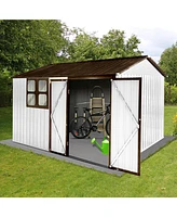 Metal garden sheds 10ftx8ft outdoor storage sheds white+coffee with window