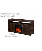 Streamdale Furniture Farmhouse Tv Media Stand, Large Barn Inspired Home Entertainment Console, with 18" Fireplace Insert, for Tv Up to 65", with Open