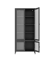 Large Metal Storage Cabinet Display Cabinet with 4 Glass Doors 5 Shelves Side Cabinet Bookcase Freestanding Cabinet for Bedroom Living Room Pantry Hom