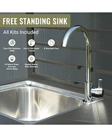 Outdoor Kitchen Island with Storage, Aluminum Kitchen Storage Island Stainless Steel Outdoor Sink w/Faucet & Drainboard, Freestanding Storage Shelves