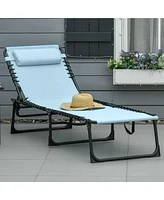 Folding Chaise Lounge Pool Chair, Patio Sun Tanning Chair, Outdoor Lounge Chair w/ 4-Position Reclining Back, Pillow, Breathable Mesh & Bungee Seat fo