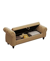 64.5" Bed Bench for Bed Room Nails Tufted Chaise of Lounge with Storage Velvet Upholstery Khaki