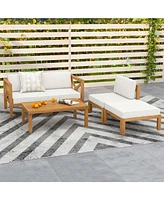 Costway 5 Pcs Outdoor Conversation Furniture Set with 3 Chairs 1 Ottoman 1 Coffee Table