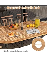 Costway 9 Pieces Outdoor Dining Set with Acacia Wood Top & Umbrella Hole Metal Frame