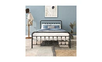 Slickblue Black Metal Platform Bed Frame with Headboard, Strong Slat Support, Easy Assembly - No Box Spring