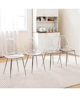Dining Chair Set of 4 with Heavy-Duty Electroplated Metal Legs Curved Back Armless