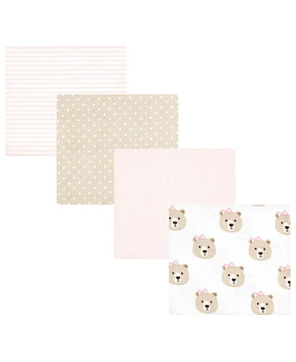 Hudson Baby Infant Girl Cotton Poly Flannel Receiving Blankets, Pink Taupe Bear, One Size