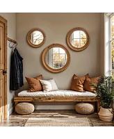 LuxenHome 3-Piece Round Rubberwood Frame Accent Wall Mirror Set