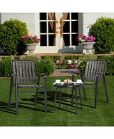 Slickblue 3-Piece Patio Bistro Table Set, Outdoor Furniture Set with 2 Stackable Patio Dining Chairs and Glass Table for Yard Balcony Porch, Black and