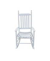 Slickblue White Wooden Porch Rocker Chair without Cushion – Classic Design for Outdoor Relaxation on Patios and Porches