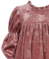 Bonnie Jean Little Girls Long Sleeved Embossed Floral Velvet Dress