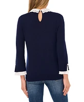 CeCe Women's Eyelet Collar Pleated Cuff Sweater