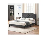 gaomon Full Size Bed Frame with Button Tufted Headboard, Mattress Foundation, Easy Assembly, No Box Spring Needed