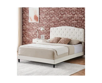 gaomon Bed Frame with Headboard Adjustable, Button Tufted Mattress Foundation, Wooden Slat Support, No Box Spring Needed