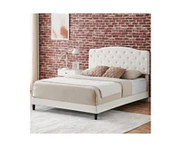 gaomon Bed Frame with Headboard Adjustable, Button Tufted Mattress Foundation, Wooden Slat Support, No Box Spring Needed