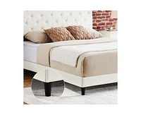 gaomon Bed Frame with Headboard Adjustable, Button Tufted Mattress Foundation, Wooden Slat Support, No Box Spring Needed